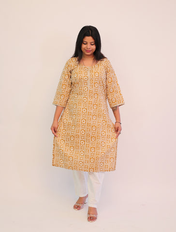 Plus Size Yellow Printed Long Kurti