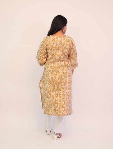 Plus Size Yellow Printed Long Kurti