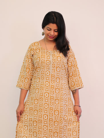 Plus Size Yellow Printed Long Kurti