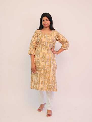 Plus Size Yellow Printed Long Kurti