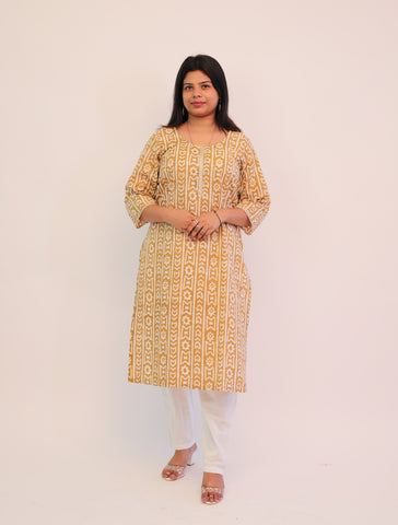 Plus Size Yellow Printed Long Kurti