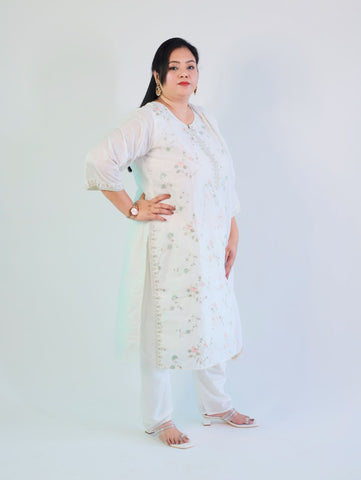 White Silk 3 Piece Suit with hand embroidery