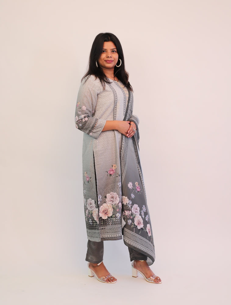 Cotton Green Schiffili Kurta with matching pants and dupatta