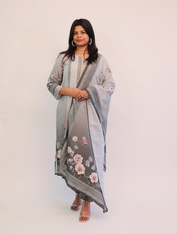 Cotton Green Schiffili Kurta with matching pants and dupatta