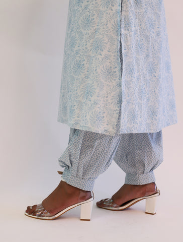 Powder Blue Chikankari Suit with Afghani Pants and Dupatta