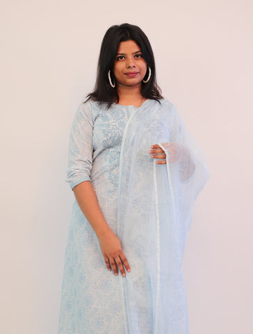 Powder Blue Chikankari Suit with Afghani Pants and Dupatta