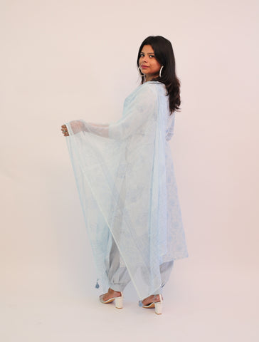 Powder Blue Chikankari Suit with Afghani Pants and Dupatta