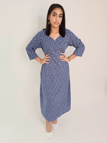 Comfortable Crepe Maxi Dress Blue