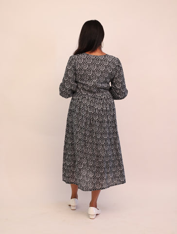 Black and Grey Cambric Cotton Everyday Maxi Dress