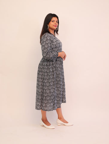 Black and Grey Cambric Cotton Everyday Maxi Dress