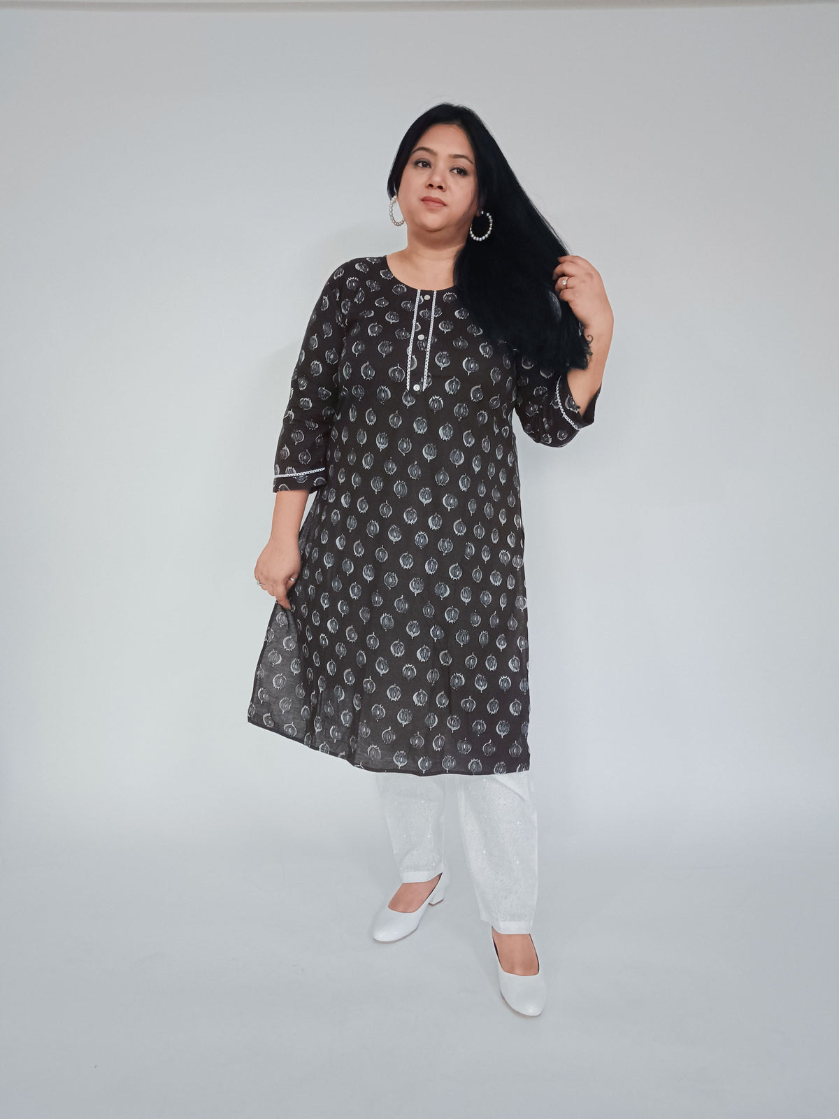 Brown Printed Cotton Kurta