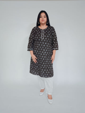 Brown Printed Cotton Kurta