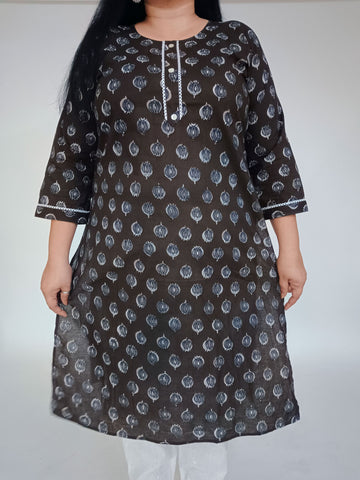 Brown Printed Cotton Kurta