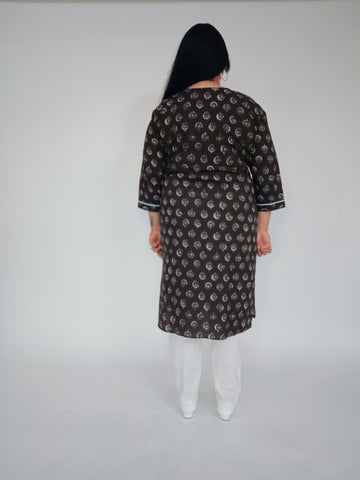 Brown Printed Cotton Kurta