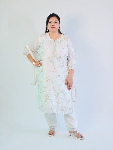 White Silk 3 Piece Suit with hand embroidery