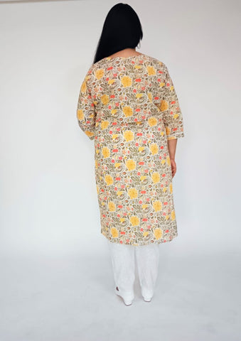 Plus Size Yellow Cotton Kurti