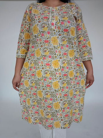 Plus Size Yellow Cotton Kurti