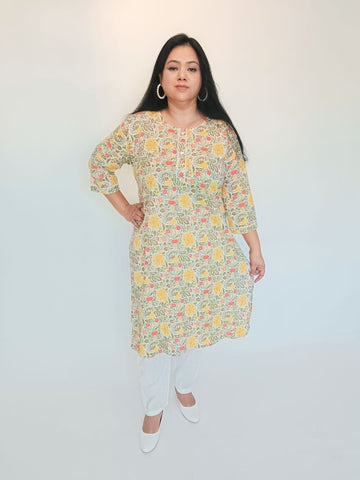 Plus Size Yellow Cotton Kurti